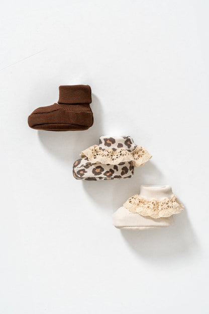 3'lü Fitilli Enesek Bebek Patiği Leopar Koleksiyonu