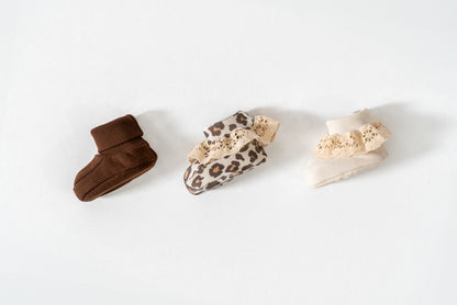 3'lü Fitilli Enesek Bebek Patiği Leopar Koleksiyonu